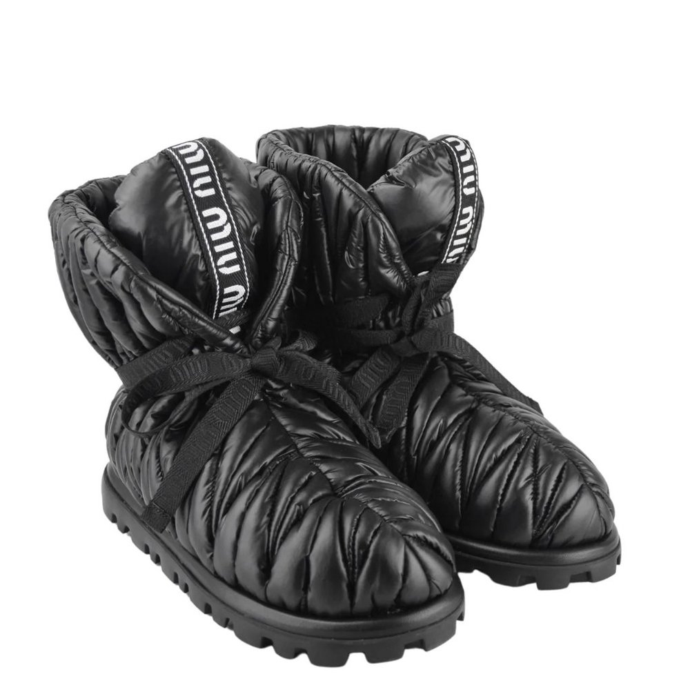 NEW MIU MIU Padded Nylon Booties With Logo in Black EU 38.5